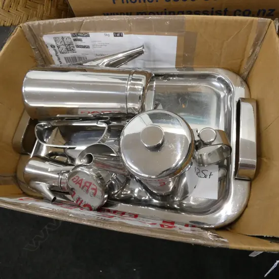 BOX LOT WMF GERMAN STAINLESS STEEL TEA COFFE SET