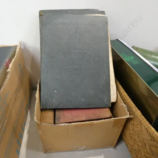 BOX LOT ANTIQUE BOOKS INCL. 3 COPIES OF LONDON JOURNAL