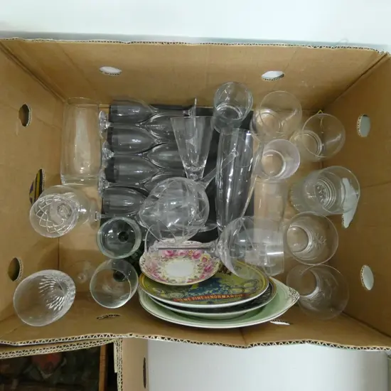 BOX LOT ASST. GLASSES ETC