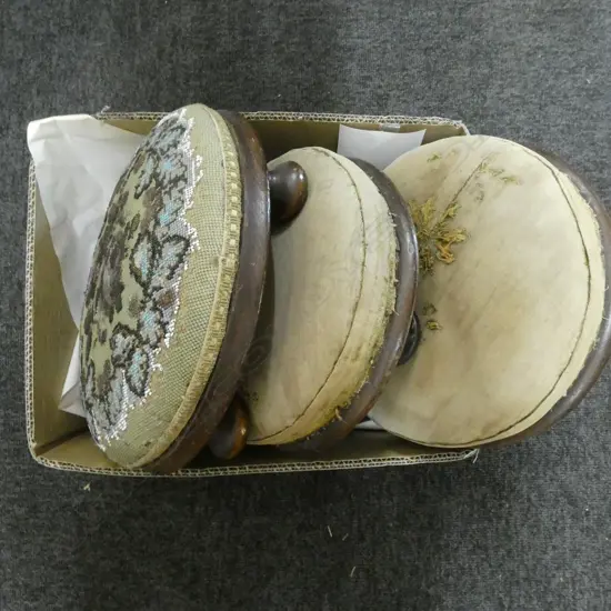 BOX LOT 3 VICTORIAN CIRCULAR FOOTSTOOLS 
