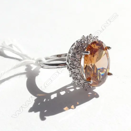 SILVER RING WITH FAUX CITRINE & CZ