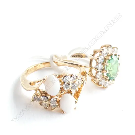 14CT GOLD& FAUX EMERALD RING + GOLD PLATED OPAL RING