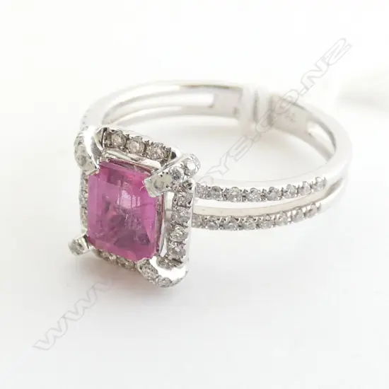 18CT WHITE GOLD RUBELITE AND DIAMOND RING