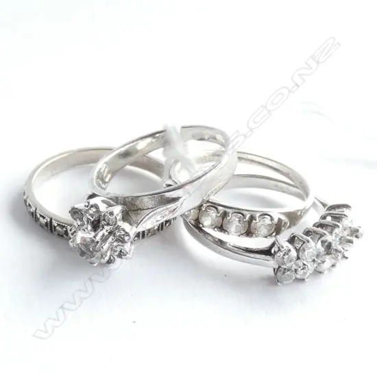 4 SILVER RINGS; PASTE, MARCASITE, CZ ETC
