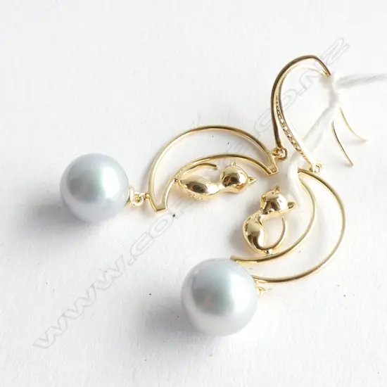 GOLD PLATED SILVER AND BLUE PEARL EARRINGS