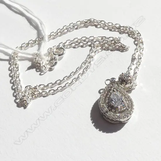 SILVER MOUNTED FAUX  DIAMOND PENDANT