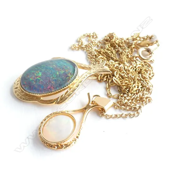 2 OPAL DOUBLET GOLD PLATED SILVER NECKLACES