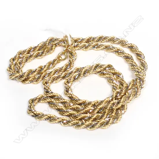 18CT YELLOW + WHITE GOLD ROPE CHAIN, 37.5G