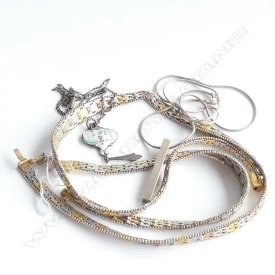 STG HALLMARKED INGOT ON CHAIN 9.9 GRAMS + ENAMEL NECKLACE + STG NECKLACE & BRACELET SET