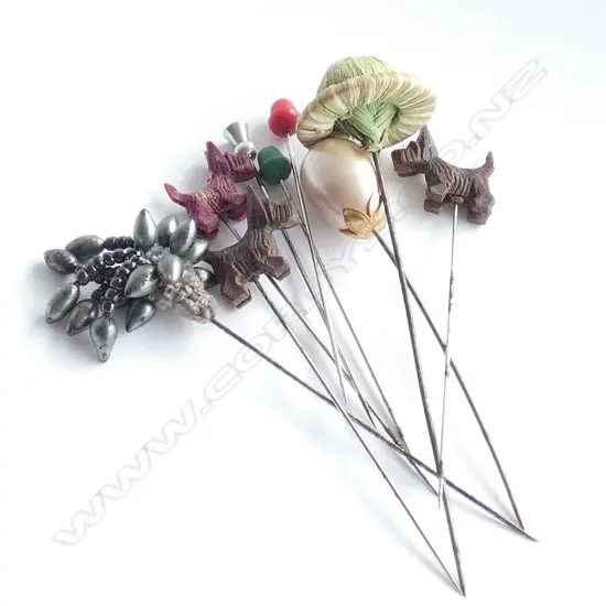 (19662) 9 VINTAGE HAT PINS. SCOTTY DOGS ETC