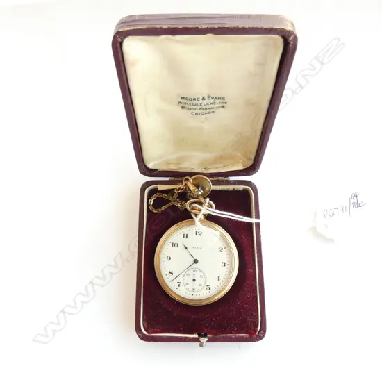ELGIN FULL FACE POCKET WATCH (GOLD CASE?) + ALBERT CHAIN IN ORIG CASE