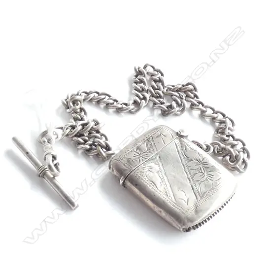 (19635) SILVER FOB CHAIN & VESTA CASE CURB LINK