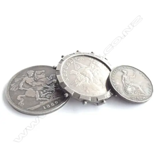 THREE 19THC COINS - ONE SET AS A BROOCH