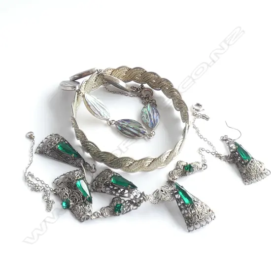 3 PCES 925 JEWELLERY; BRACELET, BANGLE, FILIGREE NECKLACE & EARRINGS 50.8 GRAMS