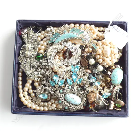 ASST. PEARL, TURQUOISE & DIAMANTE JEWELLERY + 8 PRS COSTUME EARRINGS