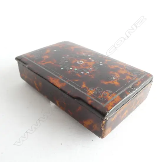 19thC INLAID PAPIER MACHE TORTOISEHELL SNUFF BOX L.85mm 