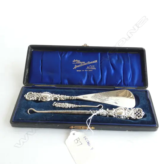 CASED SILVER HANDLED DRESSING TABLE SET, by ADIE & LOVEKIN, B'HAM 1911, in AUSTRALIAN STEWART DAWSON BOX