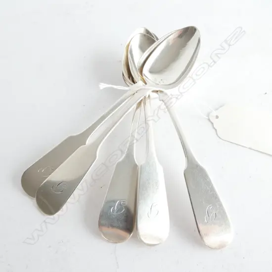 5 SCOTTISH SILVER TEASPOONS, FIDDLE PATTERN, by JAMES & ANDREW KELLY, GLASGOW 1857. 94gm