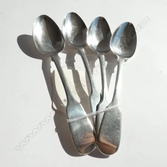 FOUR SILVER TEASPOONS, OLD ENGLISH, by Wm. EATON, LONDON 1829. 97gm