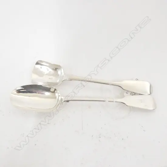 SILVER SERVING SPOON, by EDWIN SWEET, EXETER 1852. & STILTN SCOOP? by Richd. POULDEN, LONDON 1822. 134gm