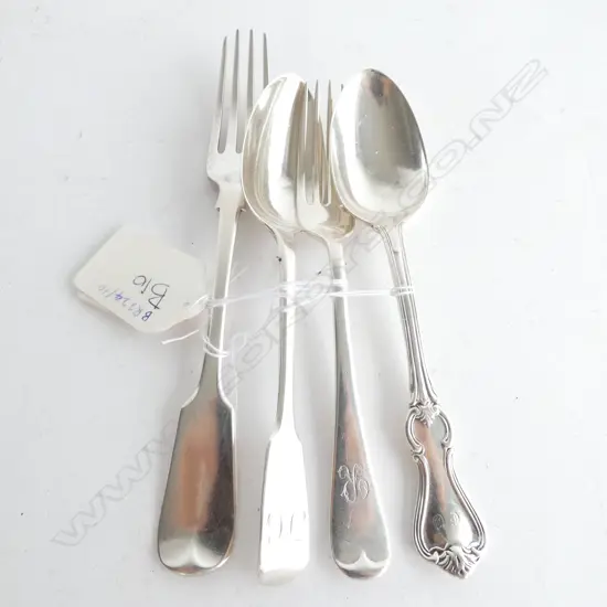 SILVER FORK (LONDON 1829) SPOON (1826) SPOON (1844) & FORK (SHEFF 1907) 216gm