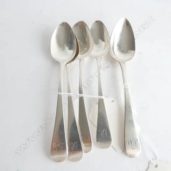 4+1 SILVER TEASPOONS. OLD ENGLISH PATTERN, LONDON 1803 & 1820 88gm