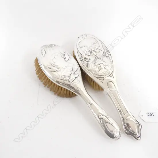 TWO STG SILVER ART NOUVEAU BRUSHES S 1902 + C 1901