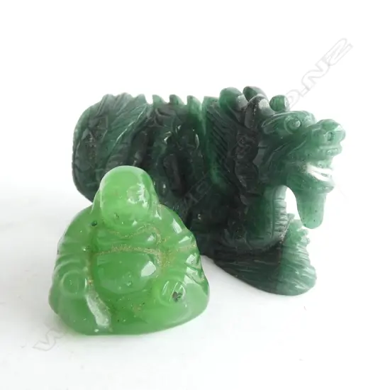 HARD STONE DRAGON & GREEN GLASS BUDDHA