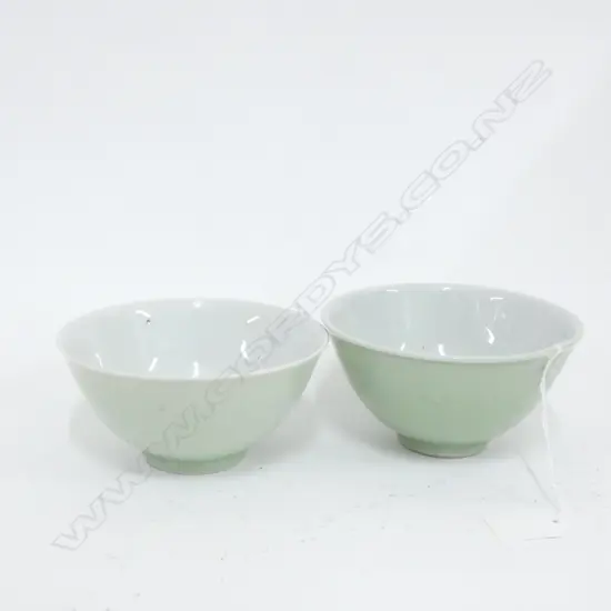 TWO OLD CHINESE PROVINCIAL CELADON BOWLS DIA 130MM