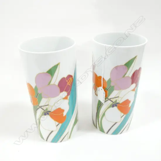 PR LG ROSENTHAL STUDIO LINE ENAMEL FLORAL PATTERN VASES H. 225MM