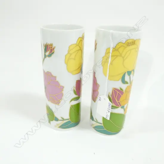 PR SM ROSENTHAL STUDIO ENAMEL FLORAL PATTERN VASES H. 160MM