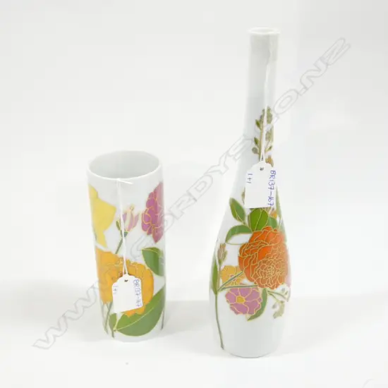 PR SM ROSENTHAL STUDIO ENAMEL FLORAL PATTERN VASES H. 160MM & 1 BUD H. 265MM