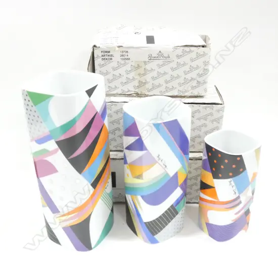 3 ROSENTHAL GRAFICANO BRIGITTE DOEGE VASES S - 140 M - 200 & L- 240MM -  ALL IN ORIGINAL BOXES