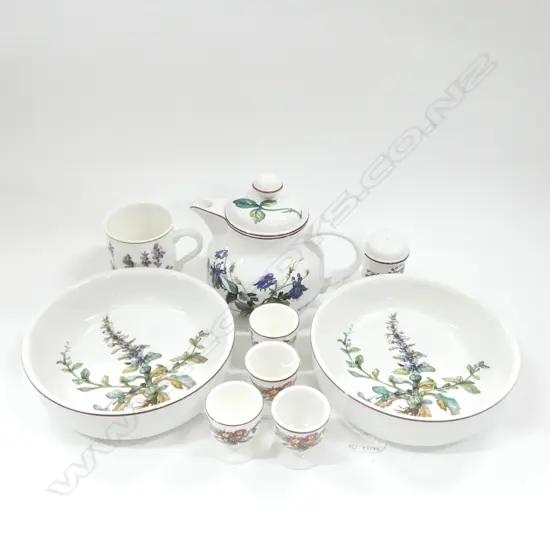 VILLEROY & BOCH BOTANICA; TEAPOT (H.180MM) 2 SERVING BOWLS (DIA 200MM) MUG / 4 EGG CUPS & SHAKER (NO STOPPER)
