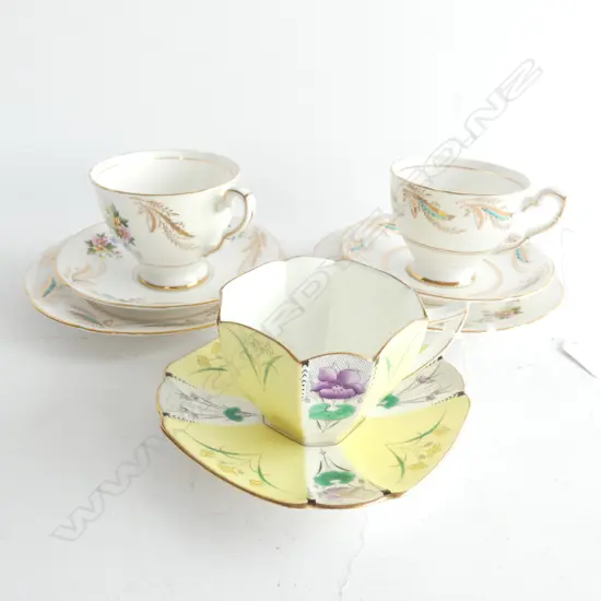 SHELLEY CUP & SAUCER + 2 R/STAFFORD TRIOS