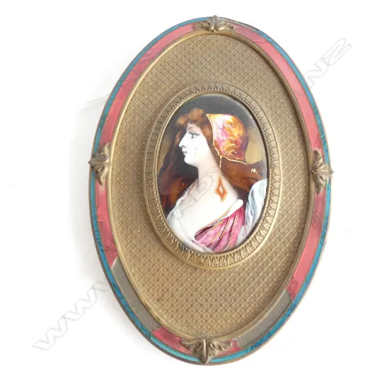 ART NOUVEAU ENAMEL PANEL OF LADY...