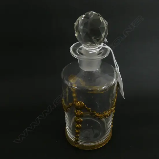 C1900 FRENCH GLASS SCENT BOTTLE IN GILT METAL STAND