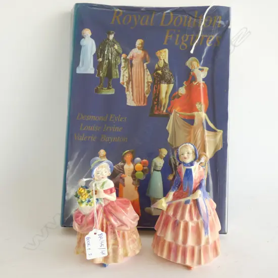 2 R/DOULTON FIGURINES 'CISSIE' HN1809 & 'BIDDY' HN1513 H.145MM TINY HAIRLINE TO BASE + BOOK 'ROYAL DOULTON FIGURES'
