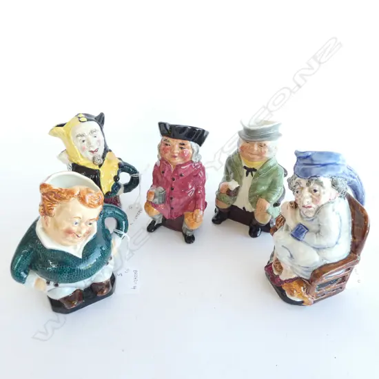 FIVE CHARACTER JUGS INCL. FAT BOY / SCROOGE ETC.  - TALLEST 165MM