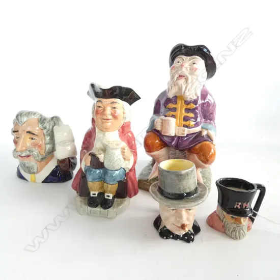 FIVE ASST. CHARACTER JUGS; LARGEST H.185MM / SMALLEST H.50MM