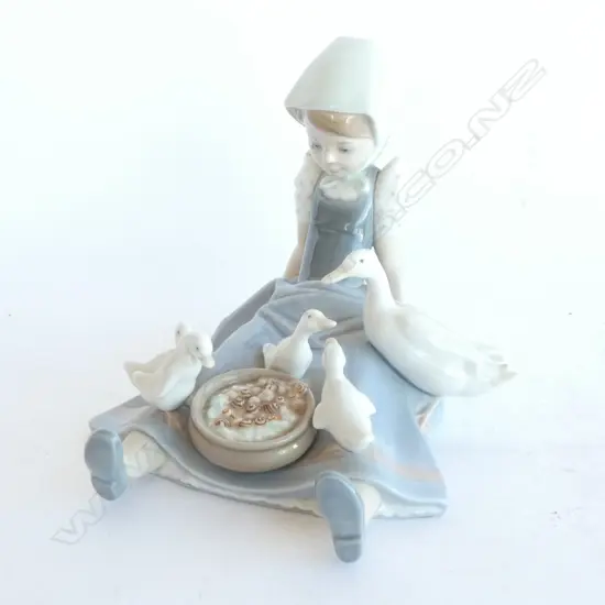 LLADRO FIGURINE - GIRL FEEDING DUCKS L, 200 H.175MM
