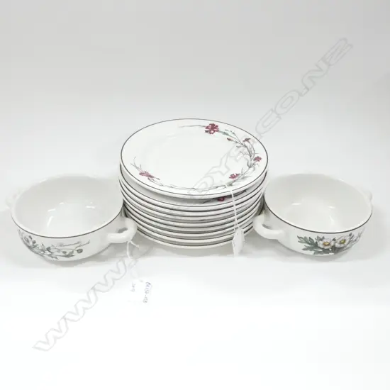 VILLEROY & BOCH BOTANICA; 2 SOUP COUPES & 9 UNDER PLATES (DIA 185MM)