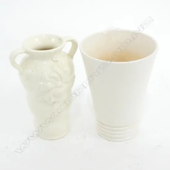 PAIR OF ENGLISH? WHITE VASES POSSIBLY SYLVAC AND CARLTON WARE?? H.140mm 