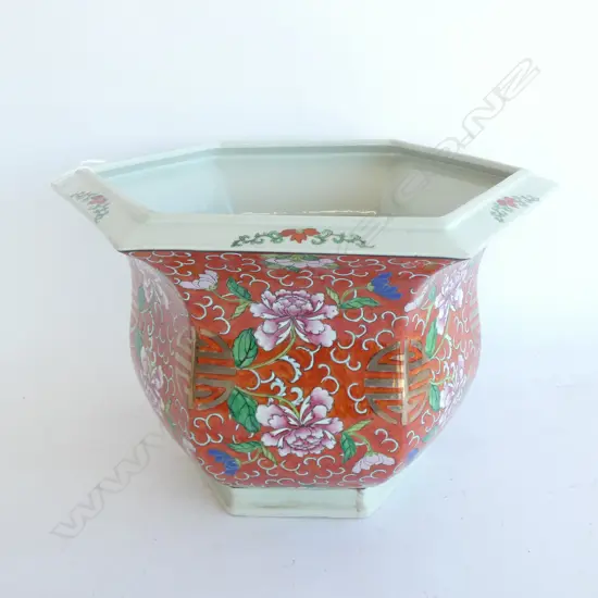 LARGE OCTAGONAL ORIENTAL FLOWER POT H.260mm 355mm dia 