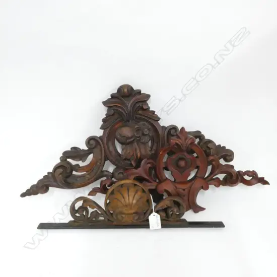 3 CARVED WOODEN PEDIMENTS L 510 MM