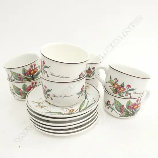 VILLEROY & BOCH BOTANICA LG CUPS & SAUCERS - 8 CUPS & 6 SAUCERS