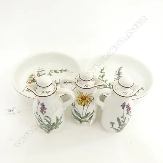 VILLEROY & BOCH BOTANICA; 3 OIL & VINEGAR JARS WITH STOPPERS & 2 SERVING DISHES (DIA 200MM)