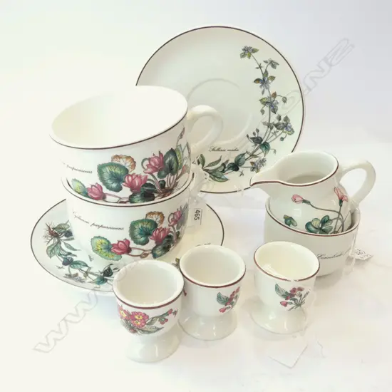 PR VILLEROY & BOCH BOTANICA LG BREAKFAST CUPS & SAUCERS; 3 EGG CUPS CUP; JUG & SUGAR BOWL 