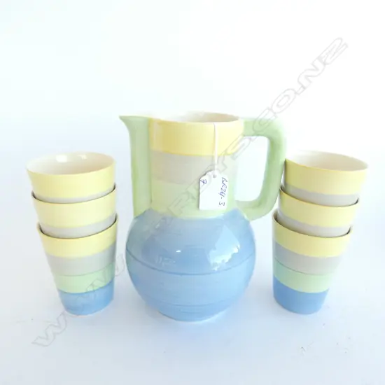 (19521) ROYAL WINTON BANDED DECORATION JUG & 6 TUMBLERS