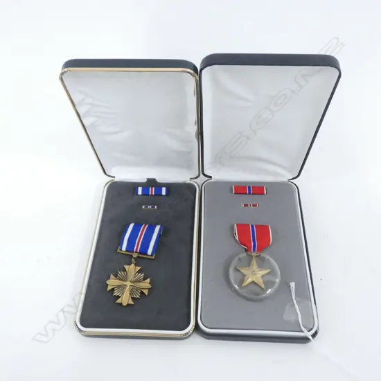 2 CASED USA MEDALS; GOLD STAR & CROSS